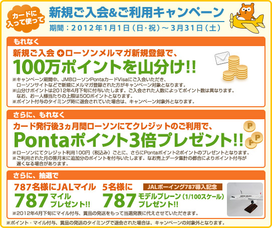 カードに入って使って 新規ご入会&ご利用キャンペーン 期間:2012年1月1日(日・祝)〜3月31日(土)