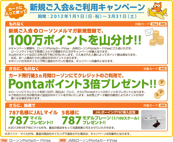 カードに入って使って 新規ご入会＆ご利用キャンペーン 期間：2012年1月1日（日・祝）～3月31日（土）