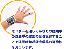 センサーを通じてあなたの睡眠中の血液中の酸素の量を記録することで睡眠時無呼吸症候群の可能性を見出します。