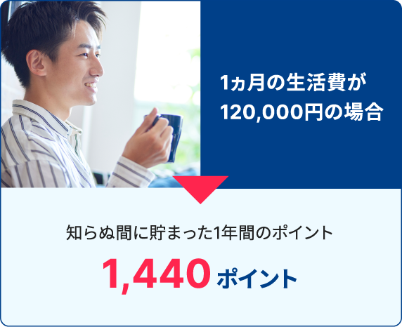 1ヵ月の生活費が120,000円の場合 知らぬ間に貯まった1年間のポイント 1,440ポイント