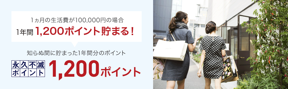 1ヵ月の生活費が100,000円の場合1年間1,000ポイント貯まる!知らぬ間に貯まった1年間分のポイント1,200ポイント