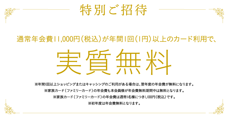 通常年会費11,000円(税込)が年間1回以上のカードご利用で、実質無料