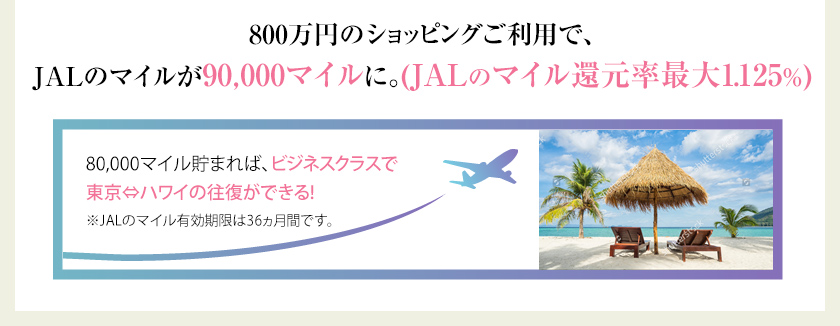 80,000マイル貯まれば、ビジネスクラスで東京⇔ハワイの往復ができる!※曜日限定特典を使用した場合