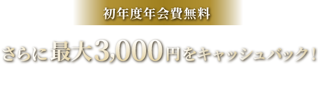 初年度年会費無料/さらに最大3,000円をキャッシュバック！/期間：2023年10月2日〜2023年12月31日