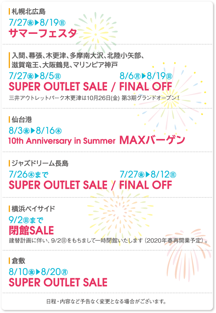 夏休み 三井アウトレットパークでお買い物を楽しもう