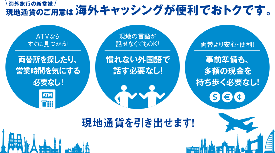 現地通貨のご用意は海外キャッシングが便利でおトクです。