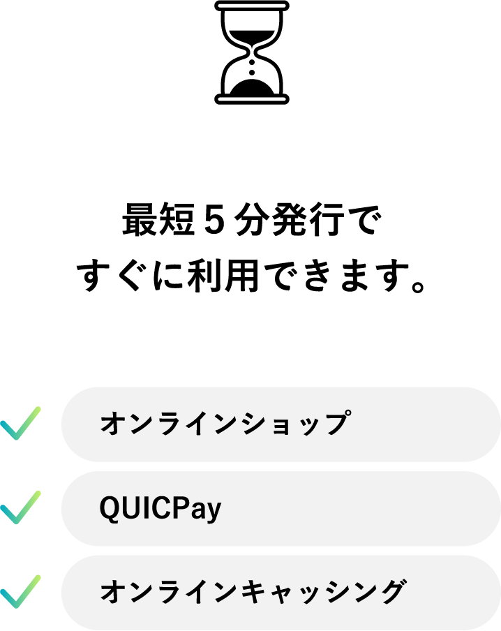 最短５分発行ですぐに利用できます。