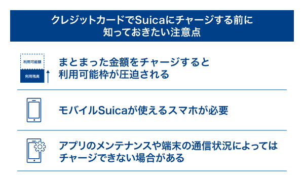 クレジットカードでSuicaにチャージする前に知っておきたい注意点