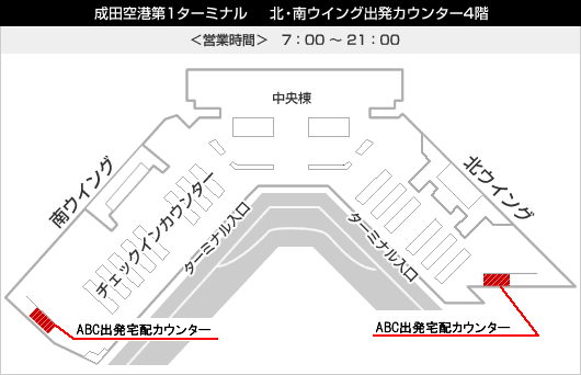 成田空港第1ターミナル　北・南ウイング出発カウンター4階