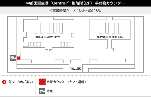 中部国際線Centrair　到着階(2F)手荷物カウンター