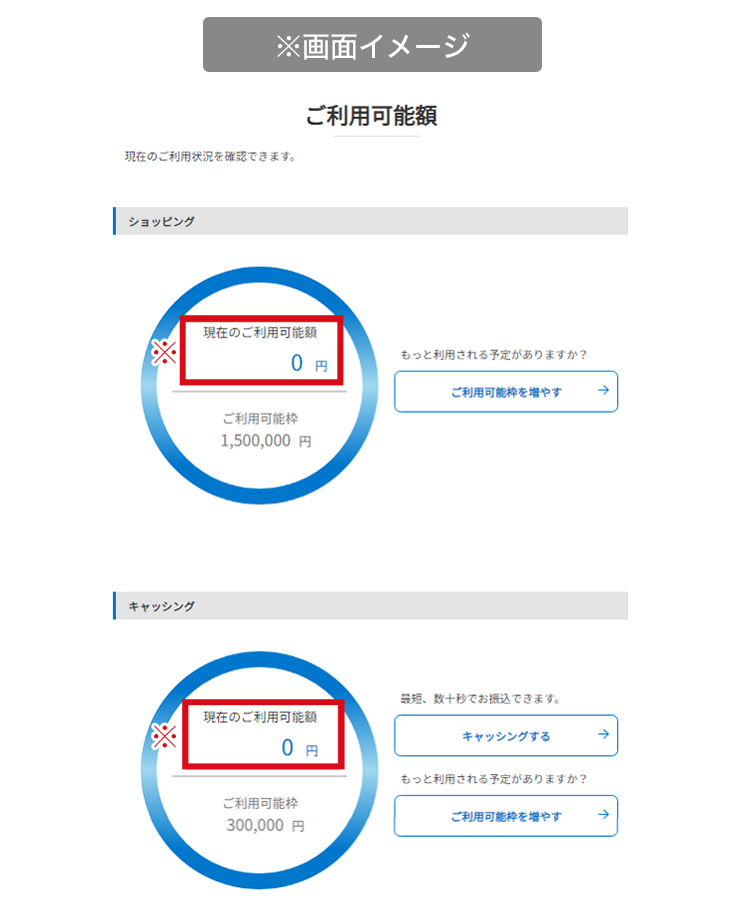 ご利用可能額の照会サンプル画面