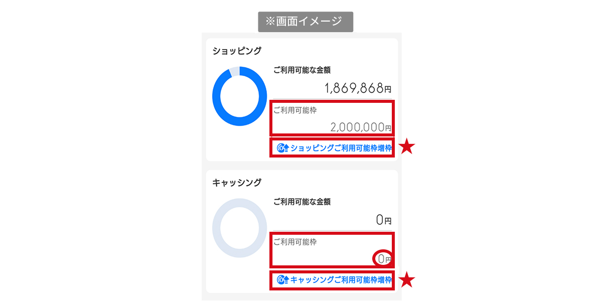 ご利用可能枠の照会サンプル画面