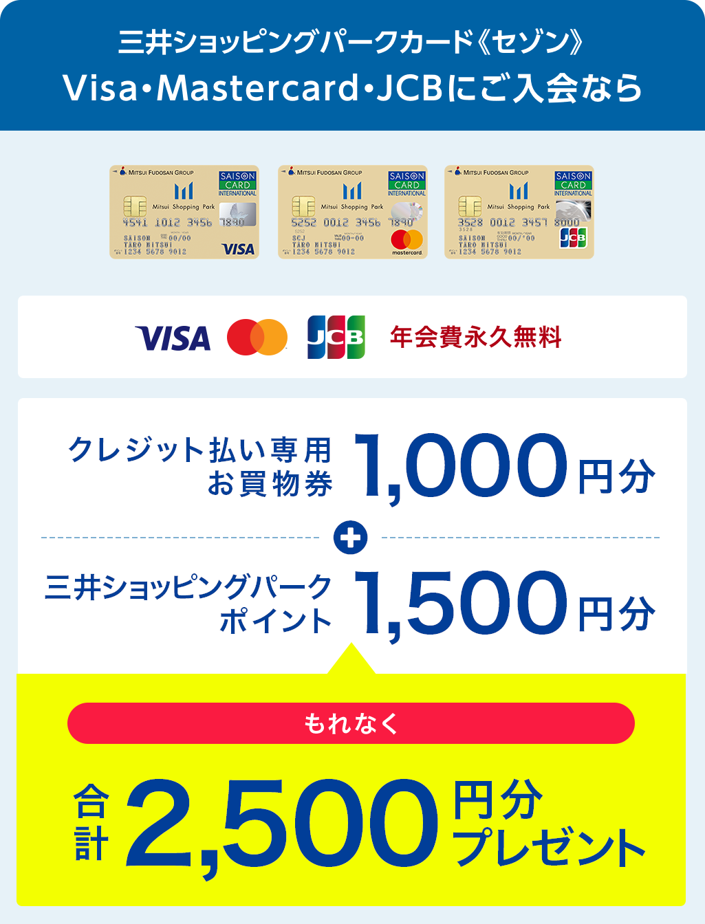 三井ショッピングパークカード《セゾン》Visa・Mastercard・JCBにご入会なら