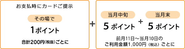 【セゾンカード・Visa】1ヵ月のクレジット総額1,000（税込）ごとに5ポイント