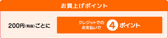 【お買上げポイント】200円（税抜）ごとにクレジットでのお支払いで4ポイント