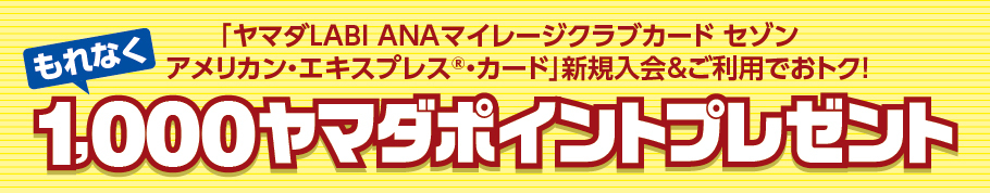 「ヤマダLABI ANAマイレージクラブカード セゾン・アメリカン・エキスプレス®・カード」を使ってトクしちゃおう！1,000ヤマダポイントプレゼント