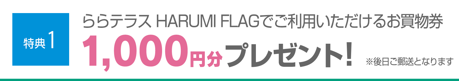 ＜特典1＞ららテラス HARUMI FLAGでご利用いただけるお買物券1,000円分プレゼント！