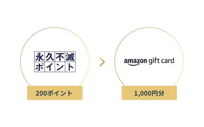 永久不滅ポイント200ポイント→amazonギフトカード1,000円分