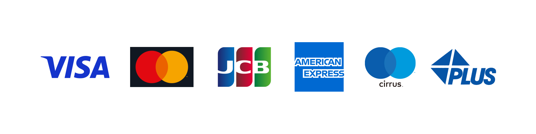 VISA　Mastercard　JCB　AMERICAN EXPRESS　cirrus　PLUS