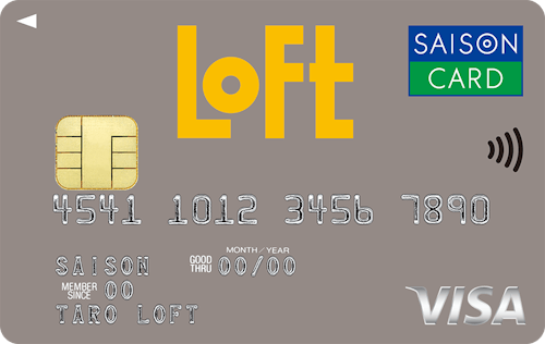 「ロフトカード」のカードデザイン。グレーの背景に、中央上部に大きく黄色でLOFTのロゴが記載されている。