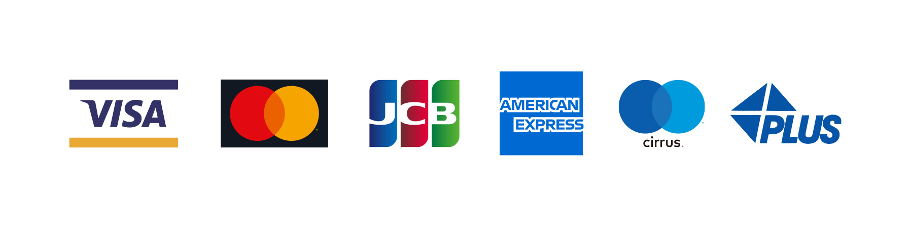 VISA　Mastercard　JCB　AMERICAN EXPRESS　cirrus　PLUS