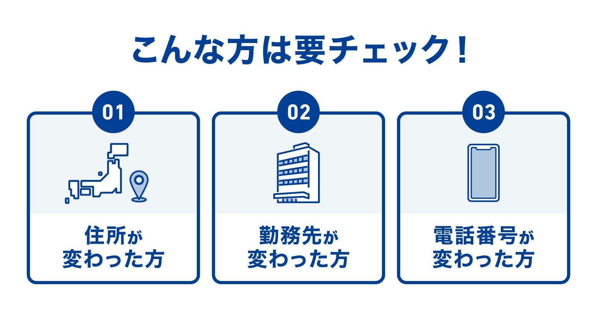 こんな方は要チェック!住所が変わった方、勤務先が変わった方、電話番号が変わった方