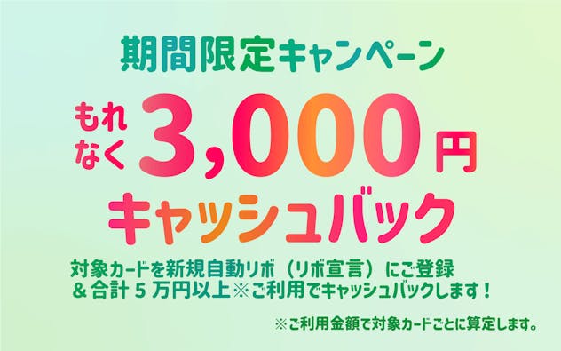期間限定キャンペーンもれなく3000円キャッシュバック！