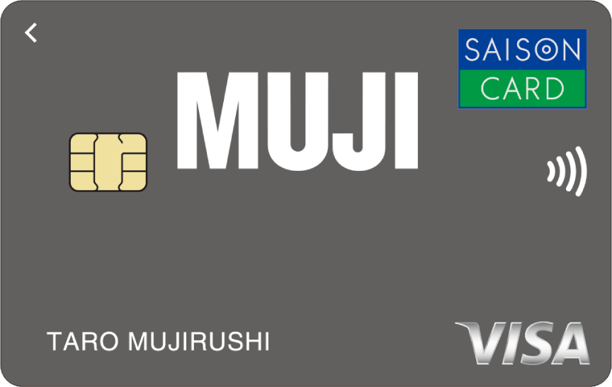 「MUJI Card」のカードデザイン。グレーの背景に、中央に白色のMUJIのロゴが記載されている。
