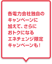 各電力会社独自のキャンペーンに加えて、さらにおトクになるエネチェンジ限定キャンペーンも！