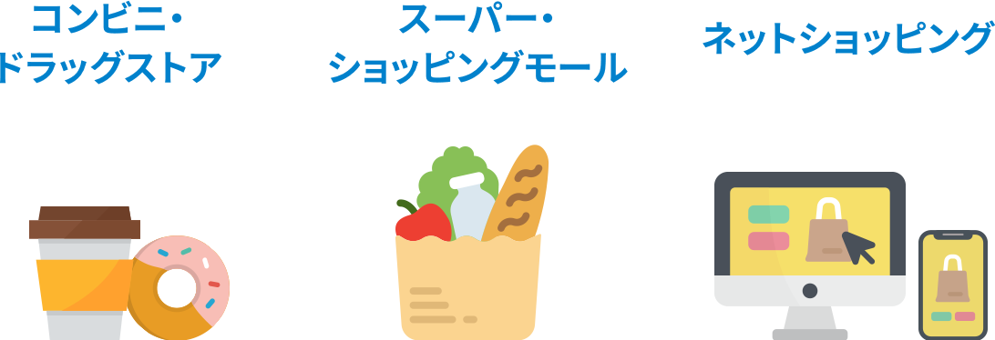 コンビニ・ドラッグストア/スーパー・ショッピングモール/ネットショッピング