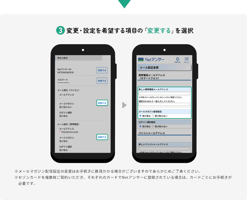 ③変更・設定を希望する項目の「変更する」を選択
