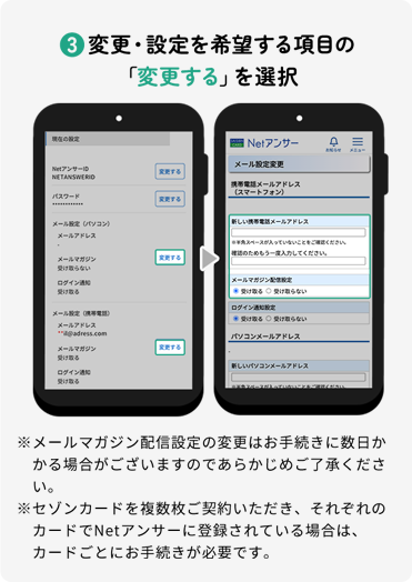 ③変更・設定を希望する項目の「変更する」を選択