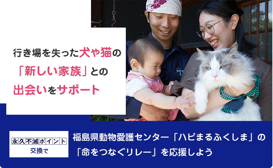 永久不滅ポイント交換で、福島県動物愛護センター「ハピまるふくしま」の「命をつなぐリレー」を応援しよう